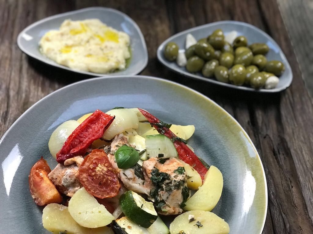 Italiaanse ovenschotel met krieltjes, kip en groenten