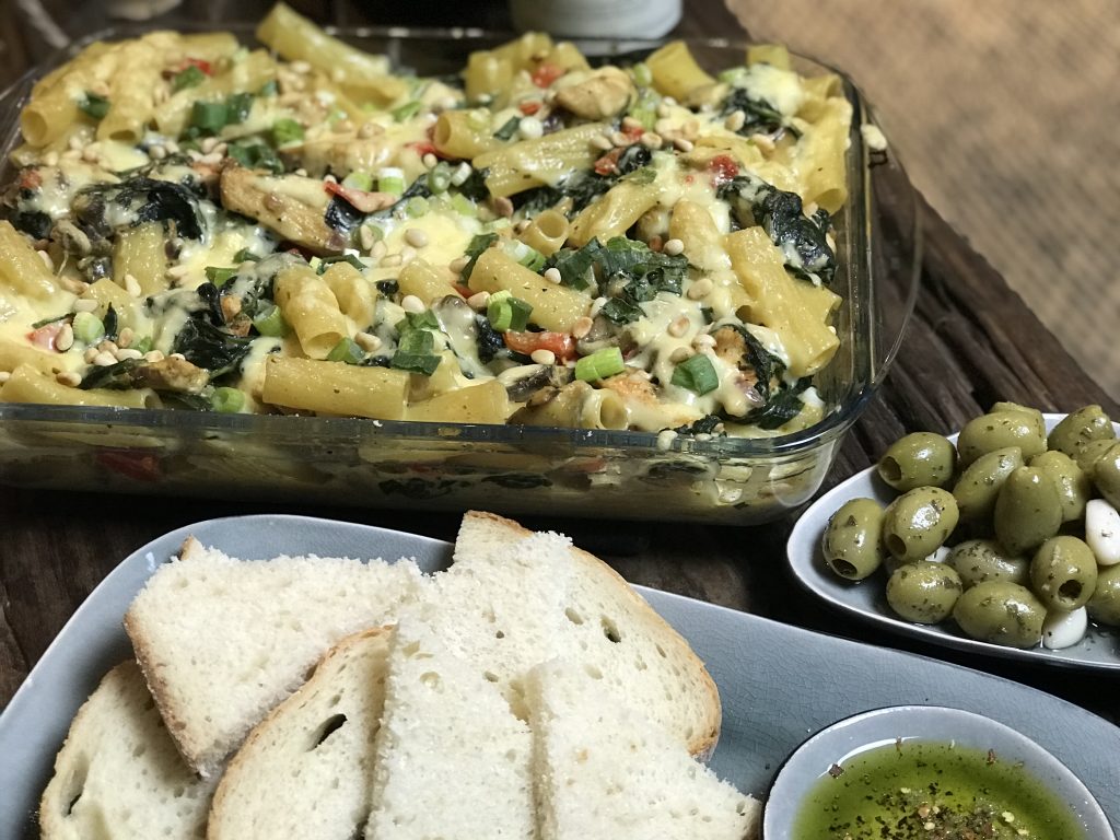 pasta ovenschotel met spinazie en kip