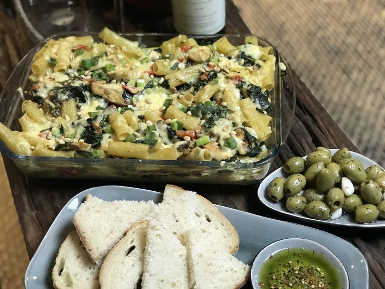 pasta ovenschotel met spinazie en kip