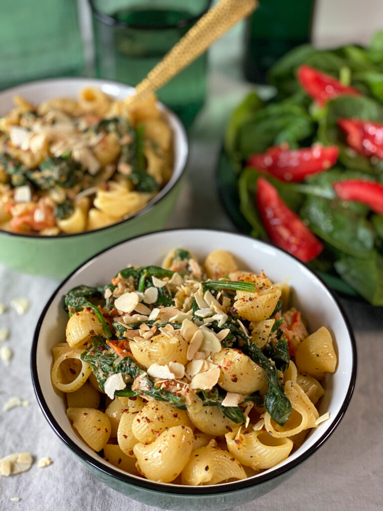 pasta met tonijn en spinazie