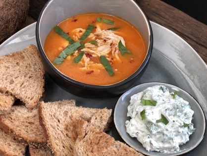 geroosterde tomatensoep met kip