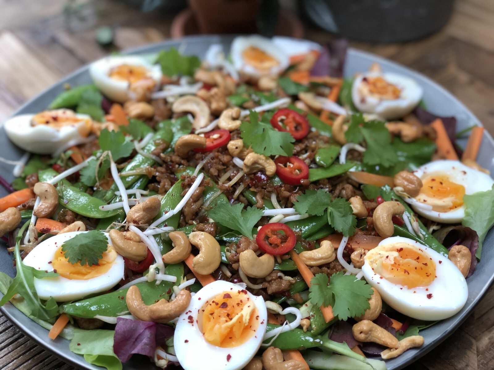 Thaise salade met kipgehakt en groenten