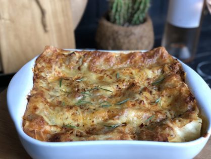 Lasagne met witlof, spek en roomsaus