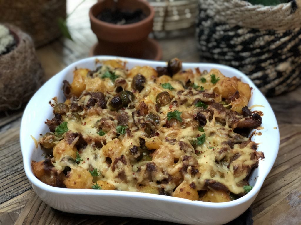 recept krieltjes ovenschotel met spruitjes en shoarma