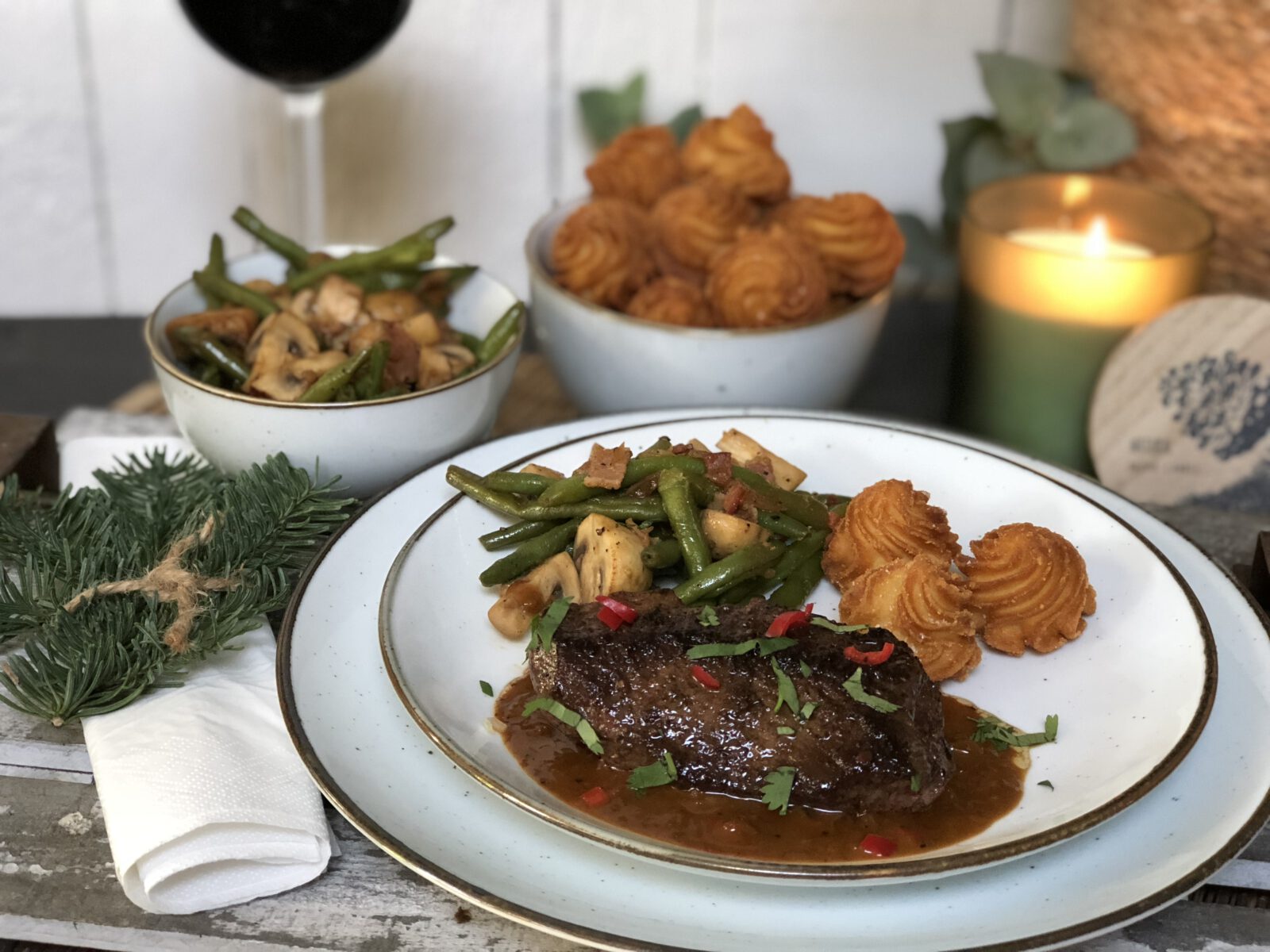 Indische ossenhaas met spek en boontjes