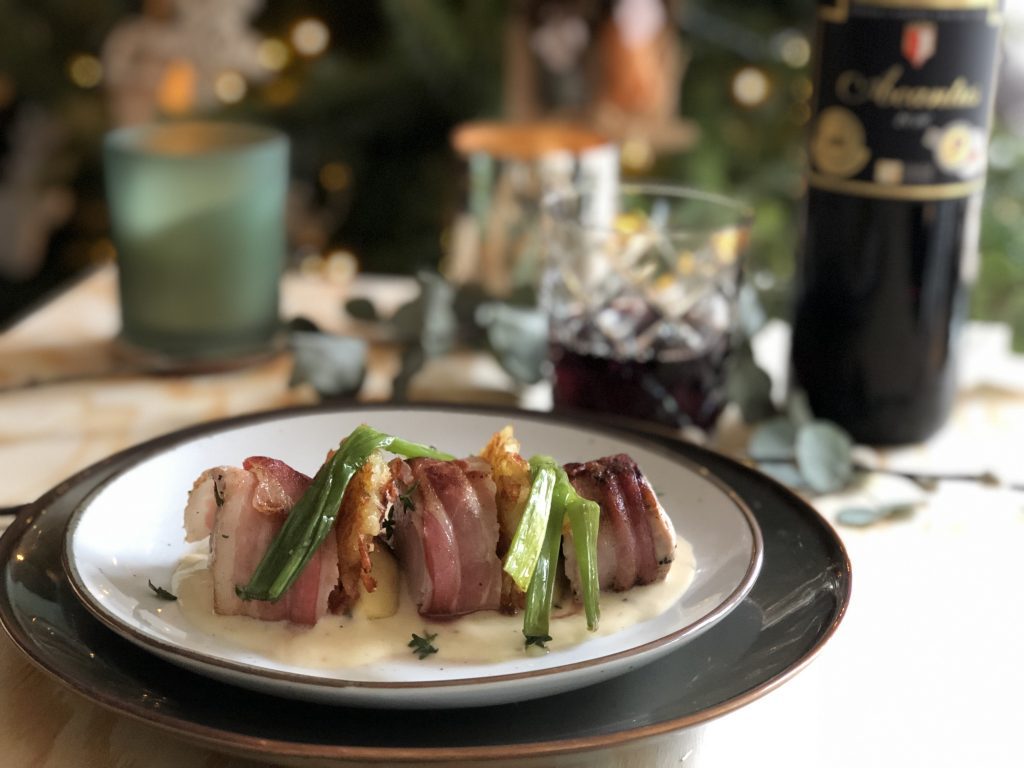 recept varkenshaas met spek, rösti, appels en kaassaus. Zuid Tiroolse producten.