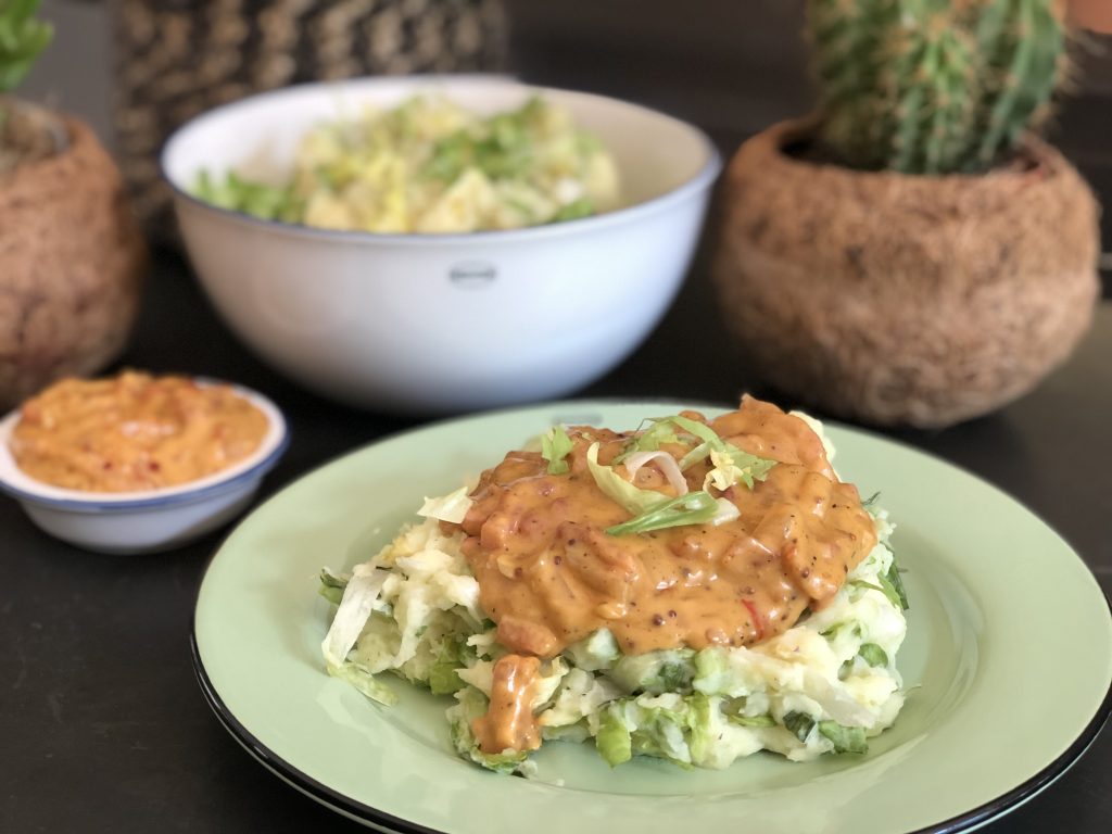 recept andijviestamppot met spekjes in een mosterdroomsaus