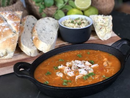 tomatensoep van geroosterde tomaten met kip