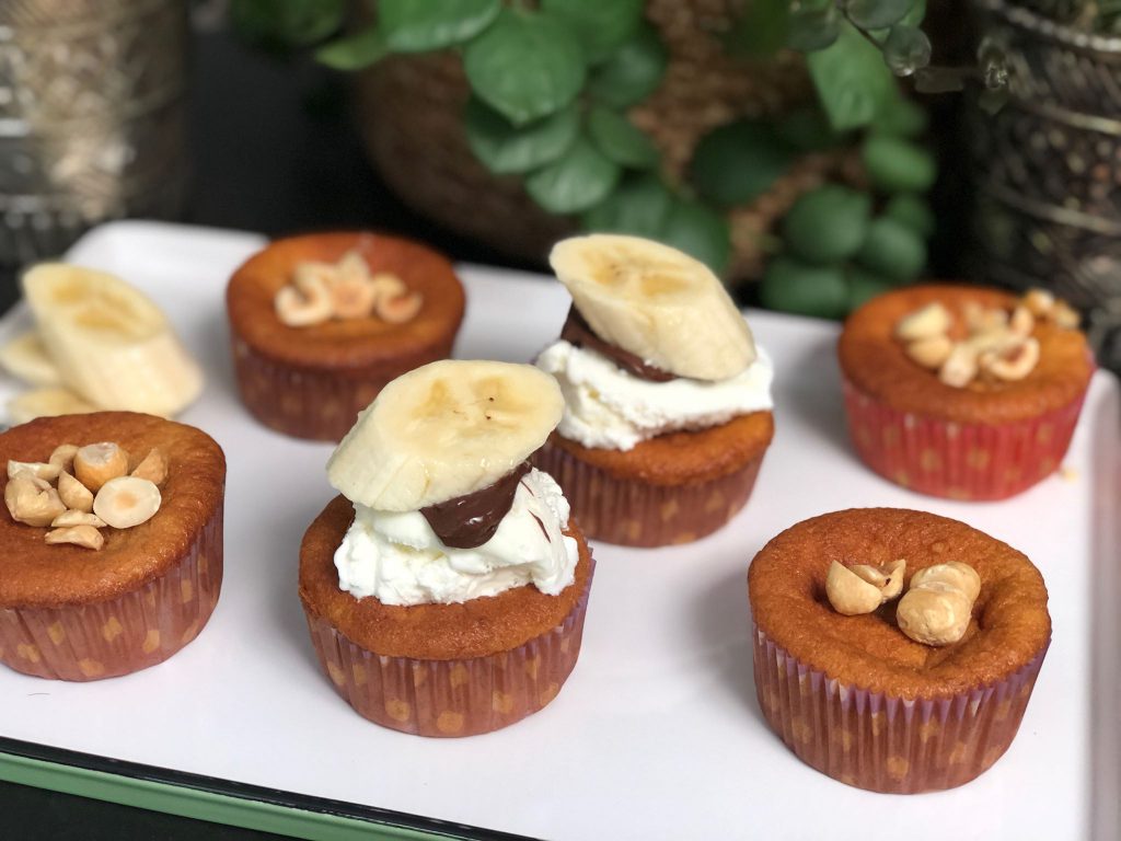 recept bananen cupcakes met Nutella, roomijs en banaan