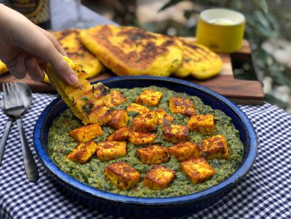 vegetarische Saag Paneer met Naan
