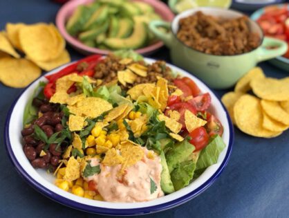 taco salade met kruidig gehakt