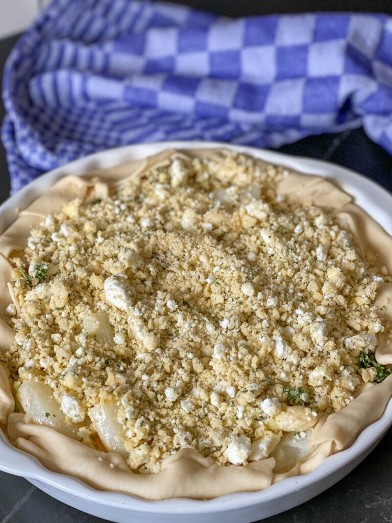 witte asperge quiche met chorizo en feta