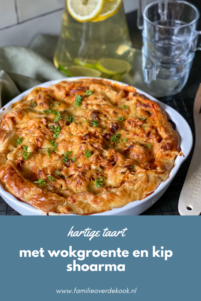 hartige taart met wokgroente en kip shoarma