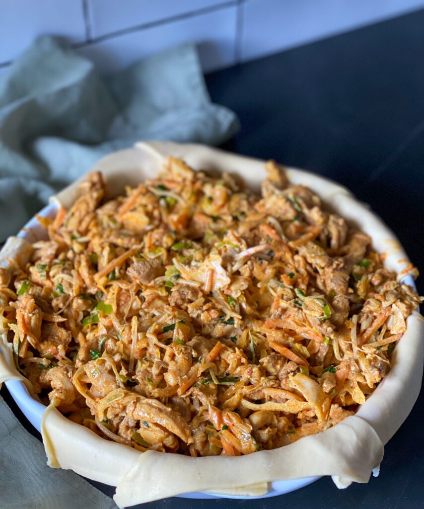 hartige taart met kipshoarma