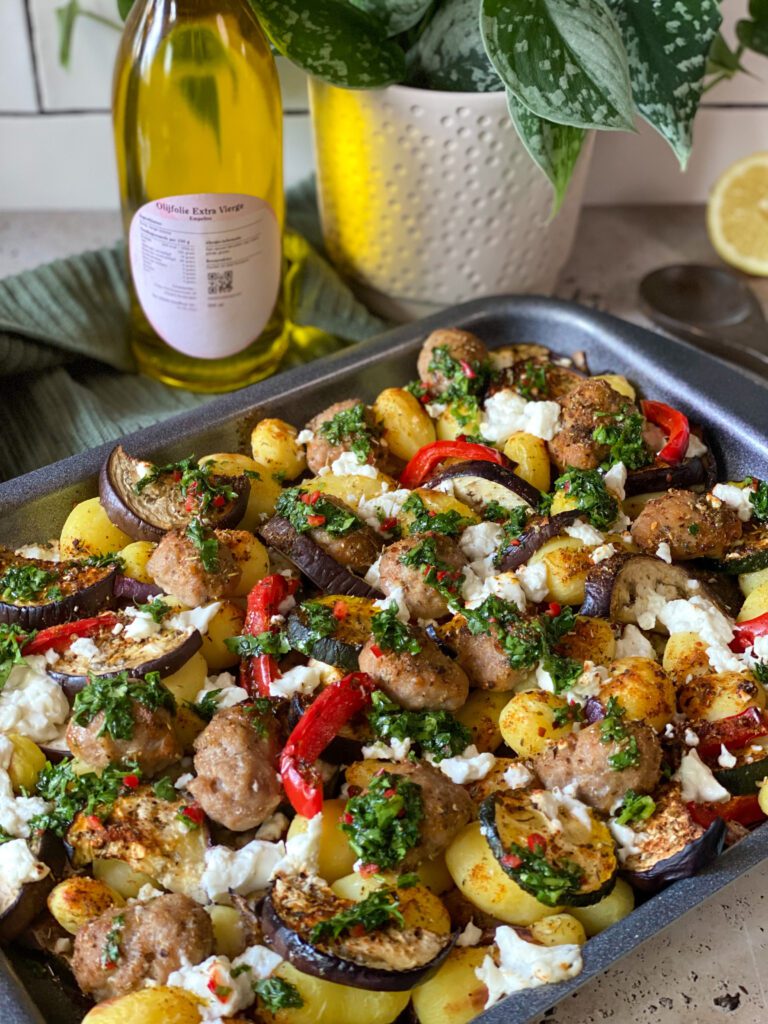 krieltjes ovenschotel met aubergine en courgette 