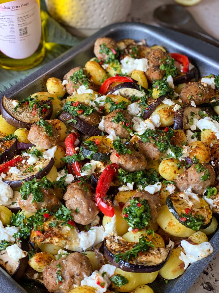 krieltjes ovenschotel met aubergine en courgette