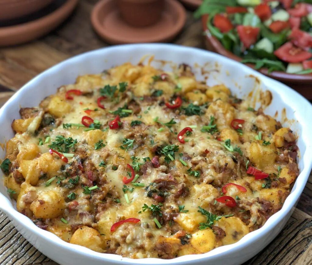 krieltjes ovenschotel met kruidig gehakt en kaas