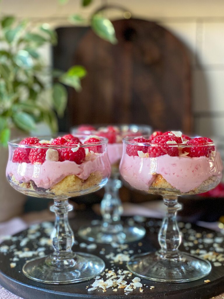 frambozen gemengd met MonChou en slagroom