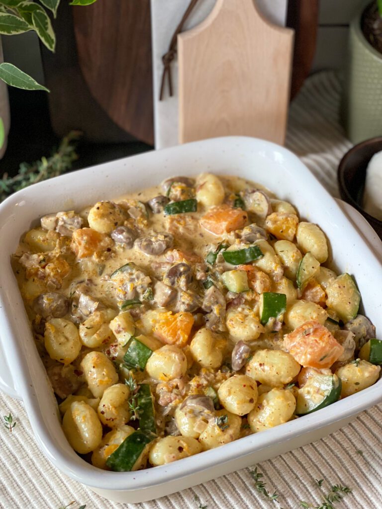 Gnocchi ovenschotel met pompoen en spek