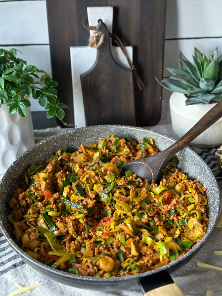 prei ovenschotel met gehakt en puree