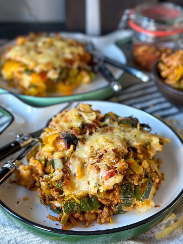 prei ovenschotel met gehakt en puree 