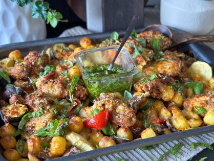 traybake met krieltjes en gekruide kip