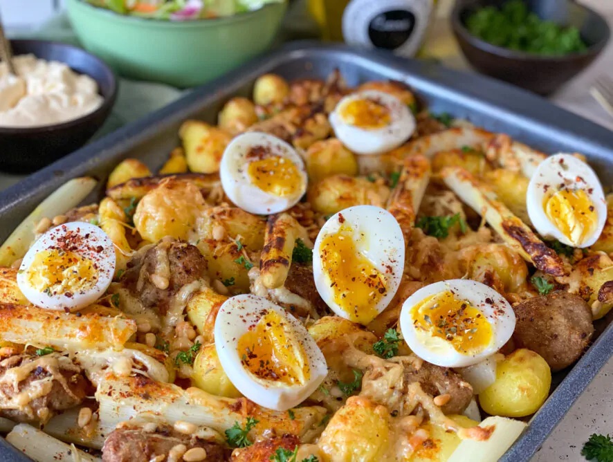 witte asperges uit de oven met krieltjes en ei