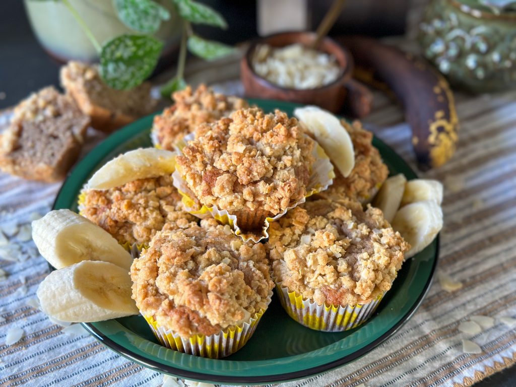 bananen muffins met kaneel en crumble