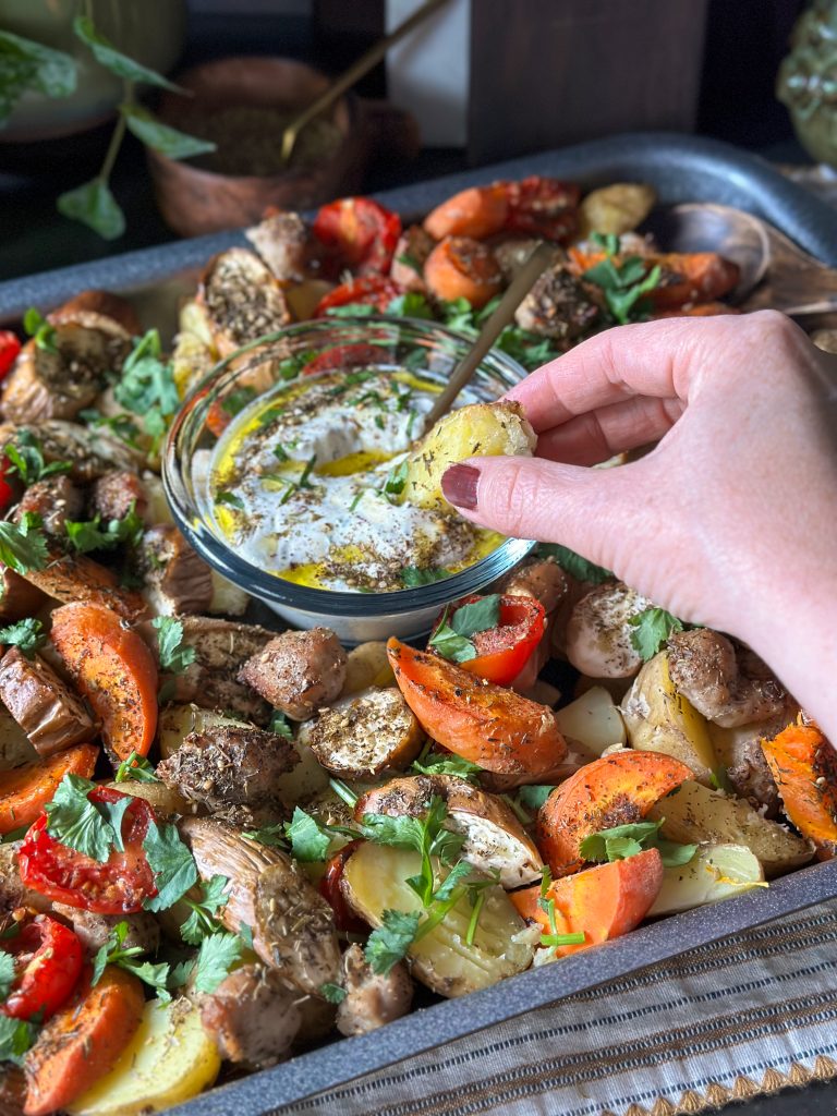 traybake met aubergine en Opperdoezer ronde 