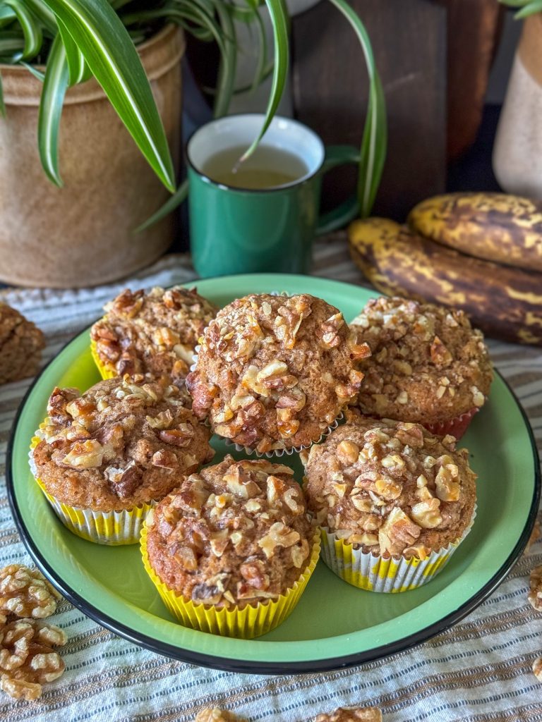 vegan bananen muffins met walnoten