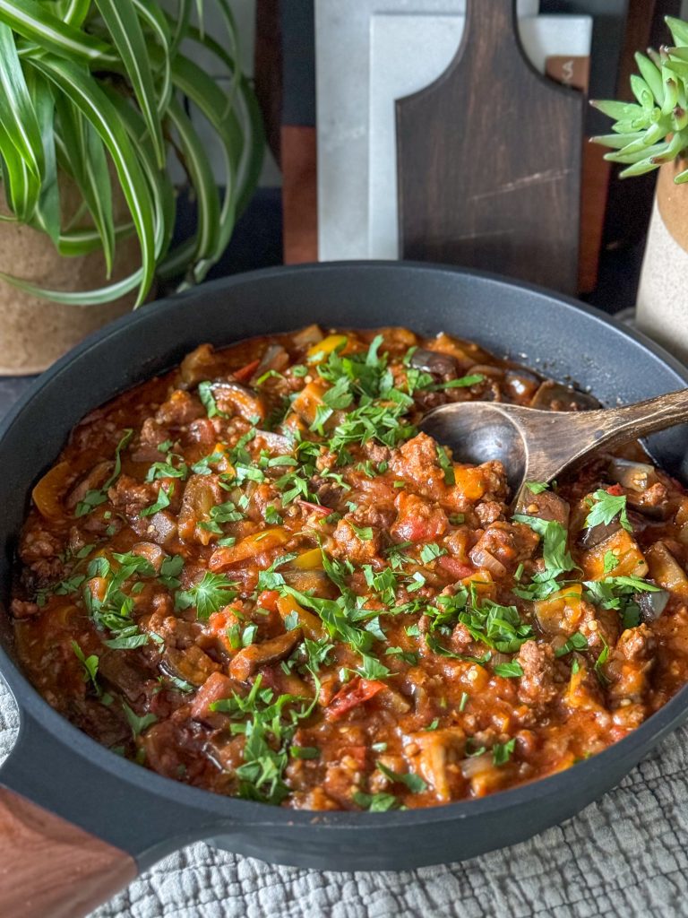 aubergine stoof met gehakt