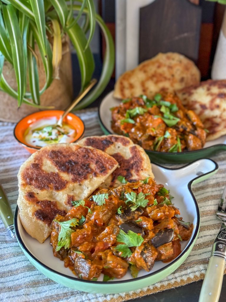 vegetarische aubergine curry stoof 