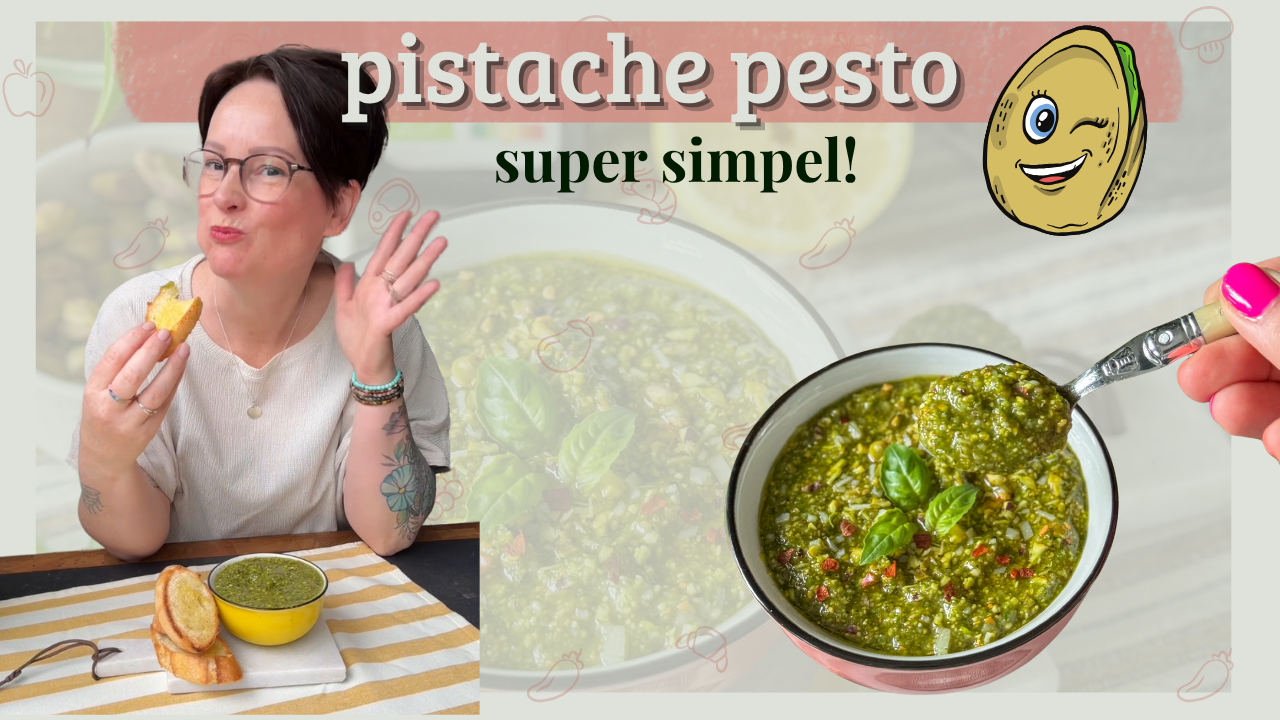 Pistache pesto recept – Marie Louise proeft zelfgemaakte pistachepesto met toast, vrolijke sfeer en tekst 'super simpel'