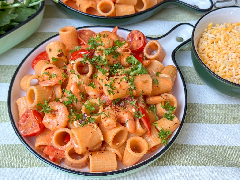 weekmenu 37 - pasta met garnalen in romige tomatensaus