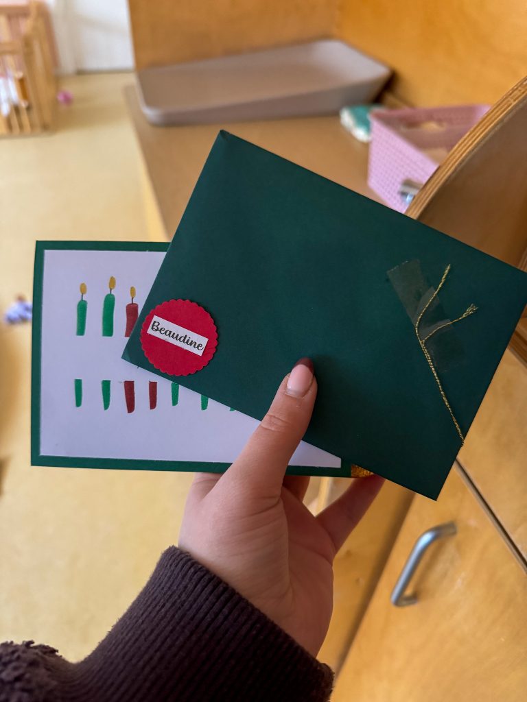 kerstkaart gekregen op de kinderopvang