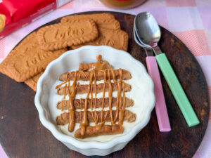 Japanse cheesecake met yoghurt en Biscoff met Biscoff pasta eroverheen