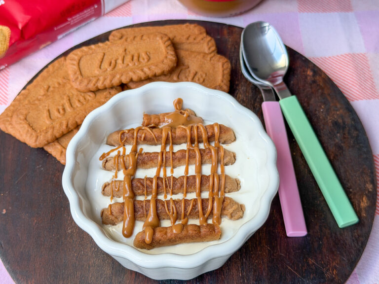 Japanse cheesecake met yoghurt en Biscoff met Biscoff pasta eroverheen