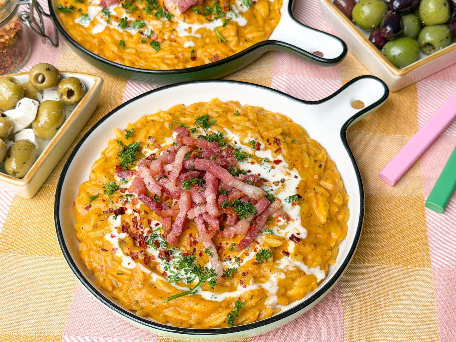 Orzo met pompoen en spekjes, recept uit weekmenu 6