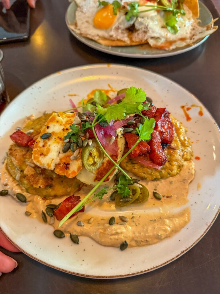 Voorgerecht met halloumi op het bord