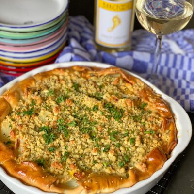 quiche met witte asperges, chorizo en feta