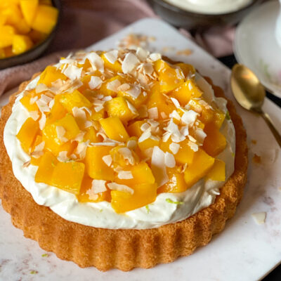 simpel taartje met mango en kokos