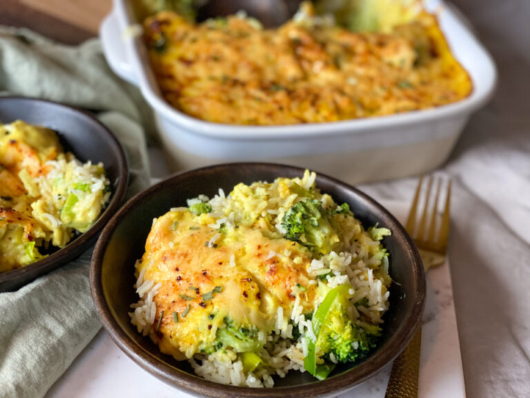 romige rijst ovenschotel met broccoli