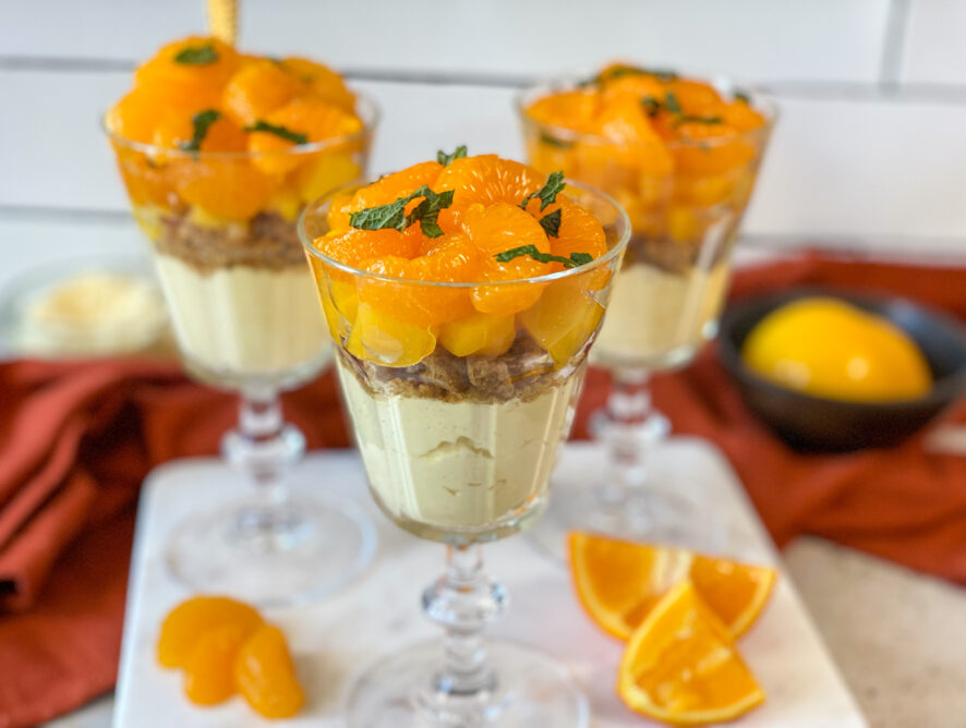 Koningsdag trifle met mandarijn, mango en perzik
