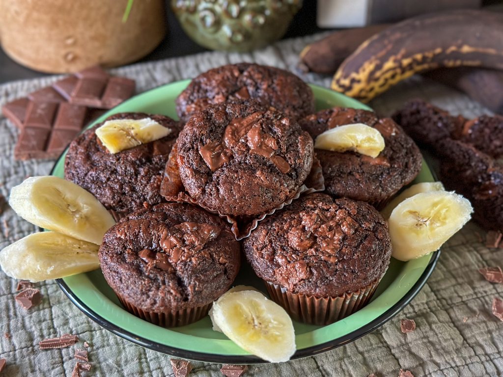 recepten met seizoensgroenten maand januari: vegan chocolade muffins met banaan