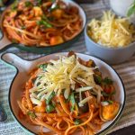 spaghetti in tomatensaus met gehakt en courgette
