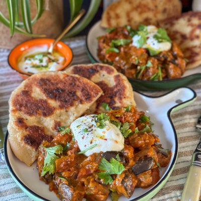 vegetarische aubergine curry stoof