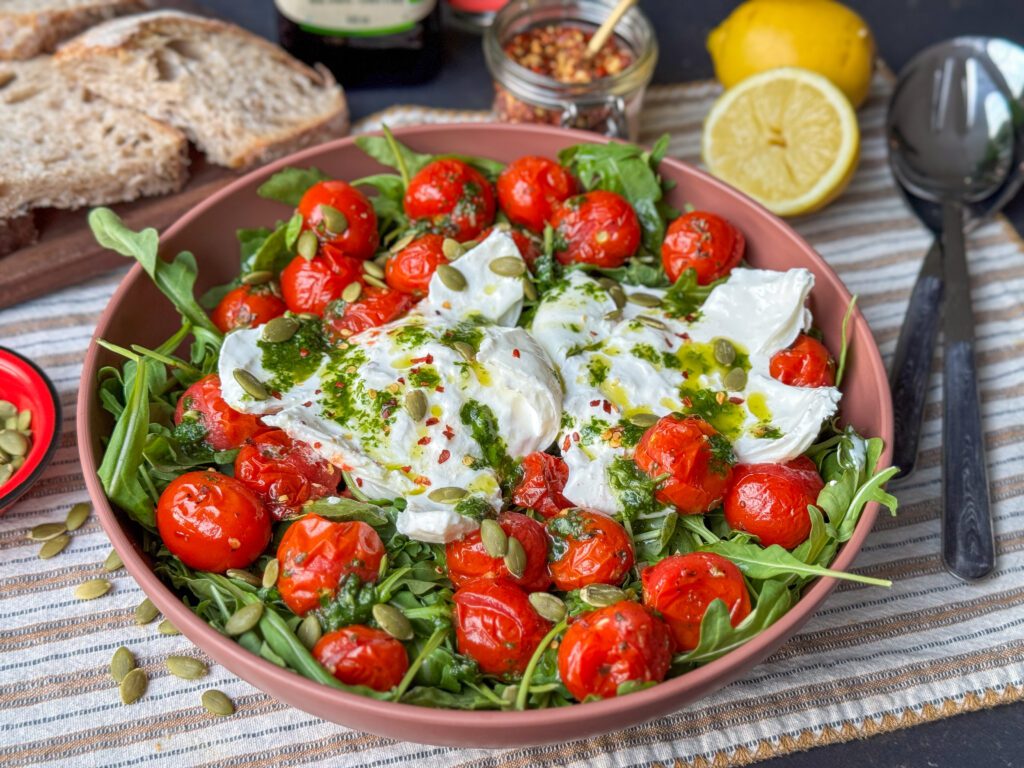 salade Caprese met geroosterde tomaten