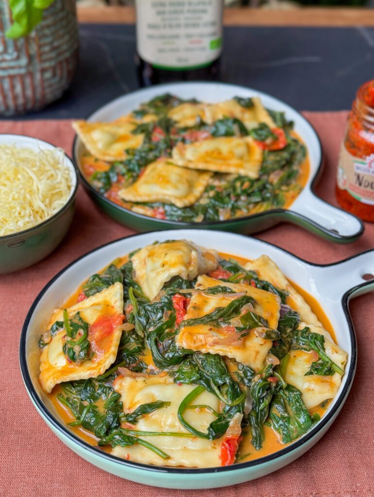 Ravioli met spinazie en nduja